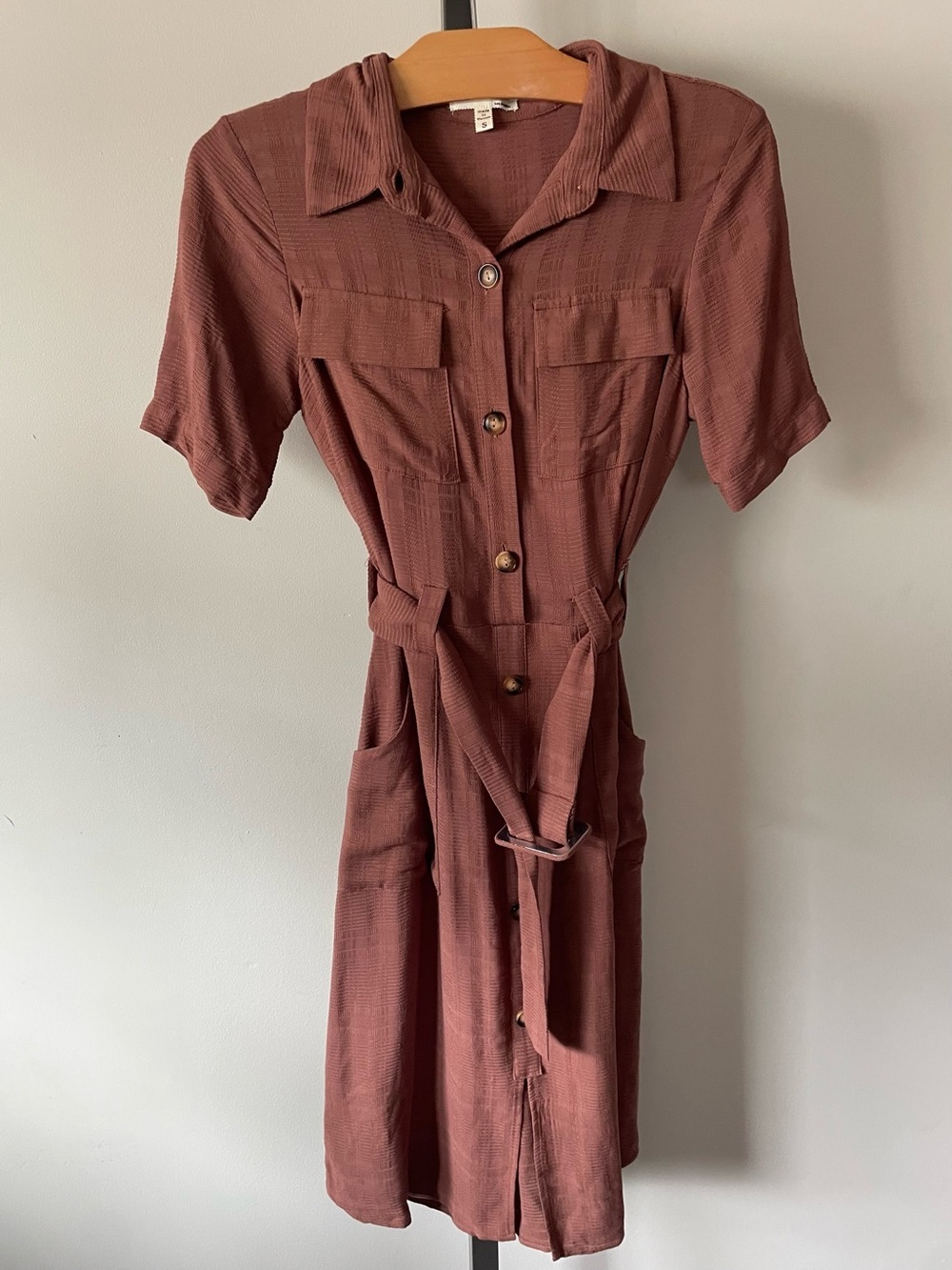 Monteau Front Button Down Belted Safari Utility Midi Dress Size Small